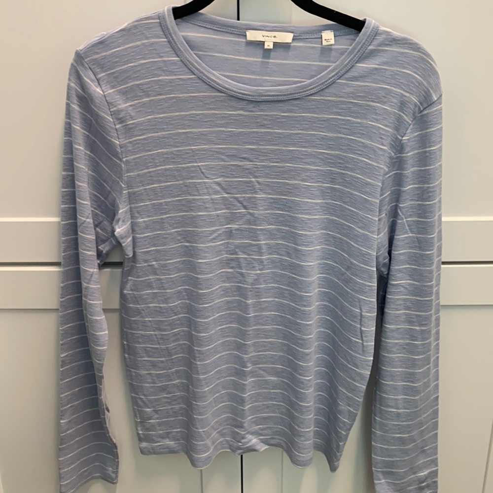 Light blue stripe top soft Cotton Vince XL